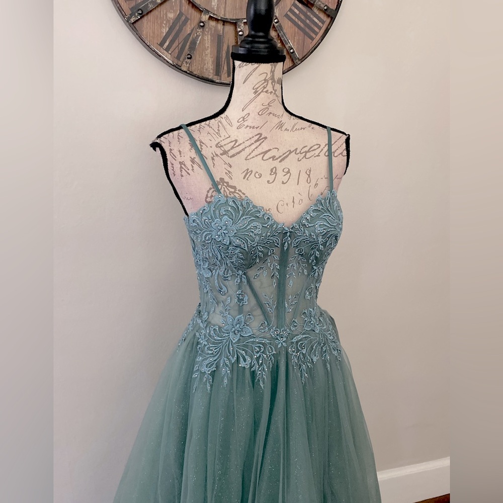 Sparkly tulle poofy a line corset prom dress or ball gown